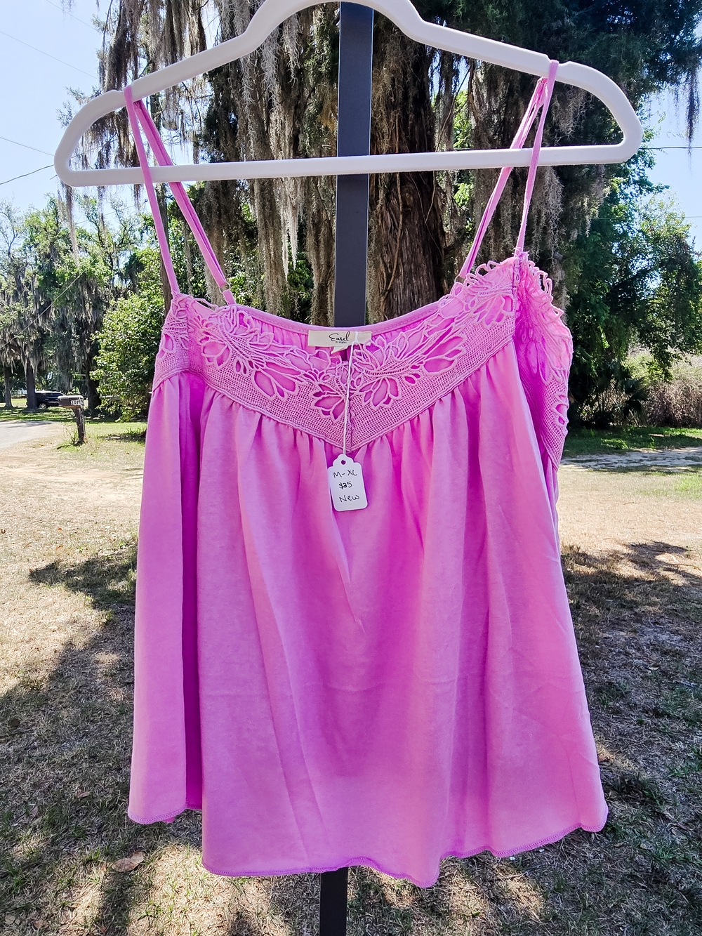 easel Pink Embroidered Spaghetti Strap Tank Top